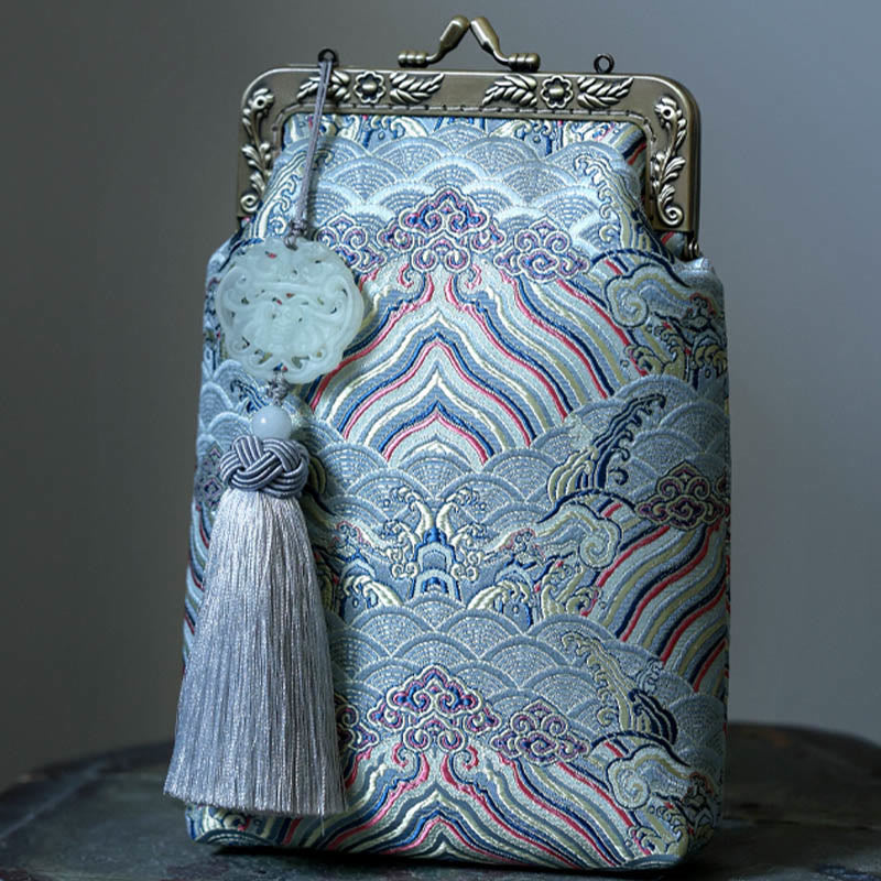 Buddha Stones Small Blue Ocean Waves Metal Chain Crossbody Bag Shoulder Bag Cellphone Bag Crossbody Bag BS 1
