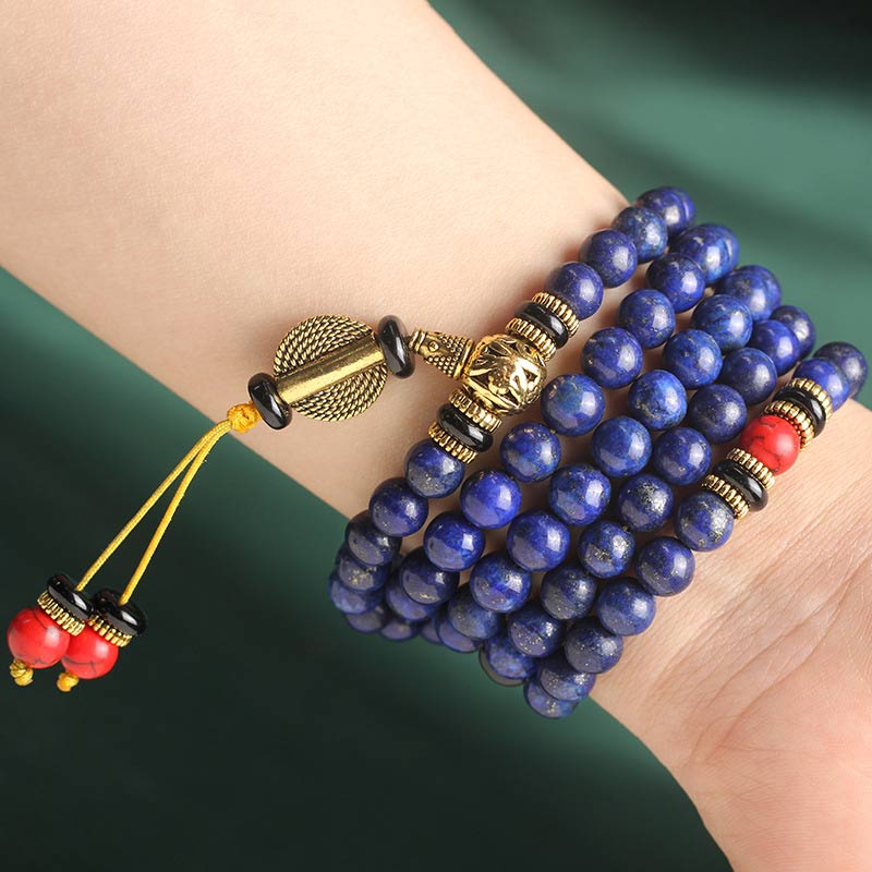 Buddha Stones Tibetan Mala Lapis Lazuli Lazurite Positive Bracelet - image 9