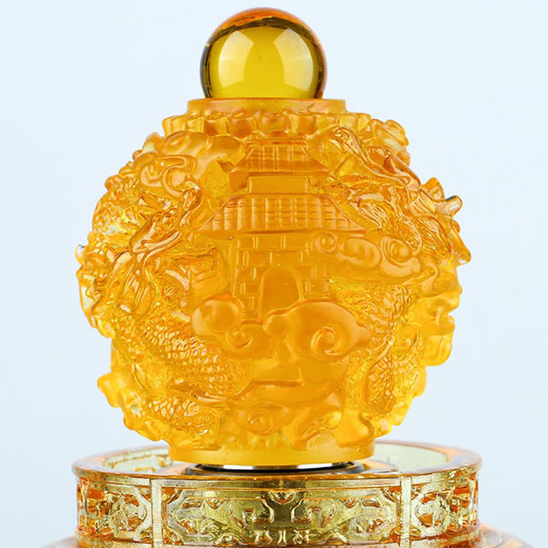 Buddha Stones Feng Shui Auspicious Dragon Handmade Liuli Crystal Rotatable Art Piece Luck Home Office Decoration Decorations BS 8