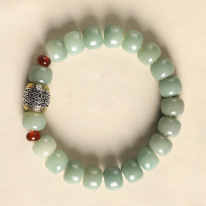 Buddha Stones Bodhi Seed Auspicious Cloud Fu Character Bead Peace Bracelet Bracelet BS Green Bodhi Seed(Wrist Circumference 14-15cm) Auspicious Cloud