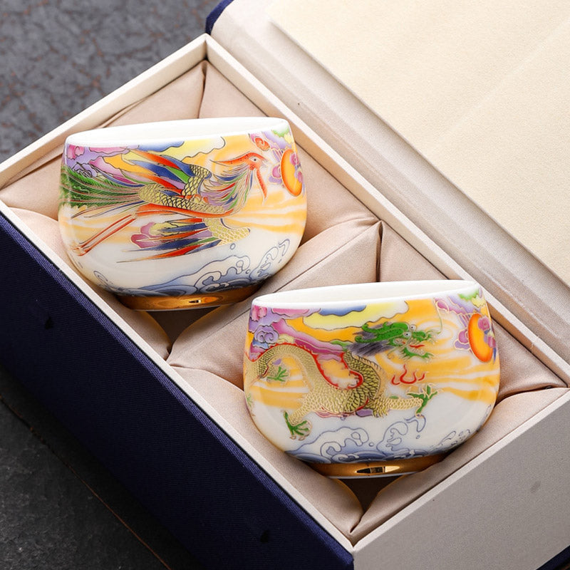 Buddha Stones Dragon Phoenix Auspicious Clouds Sun Ocean Waves Ceramic Teacup Kung Fu Tea Cup Cup BS main