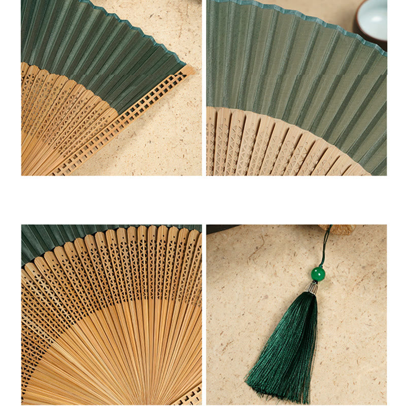 Buddha Stones Vintage Handheld Folding Fan With Bamboo Frames Folding Fan BS 8