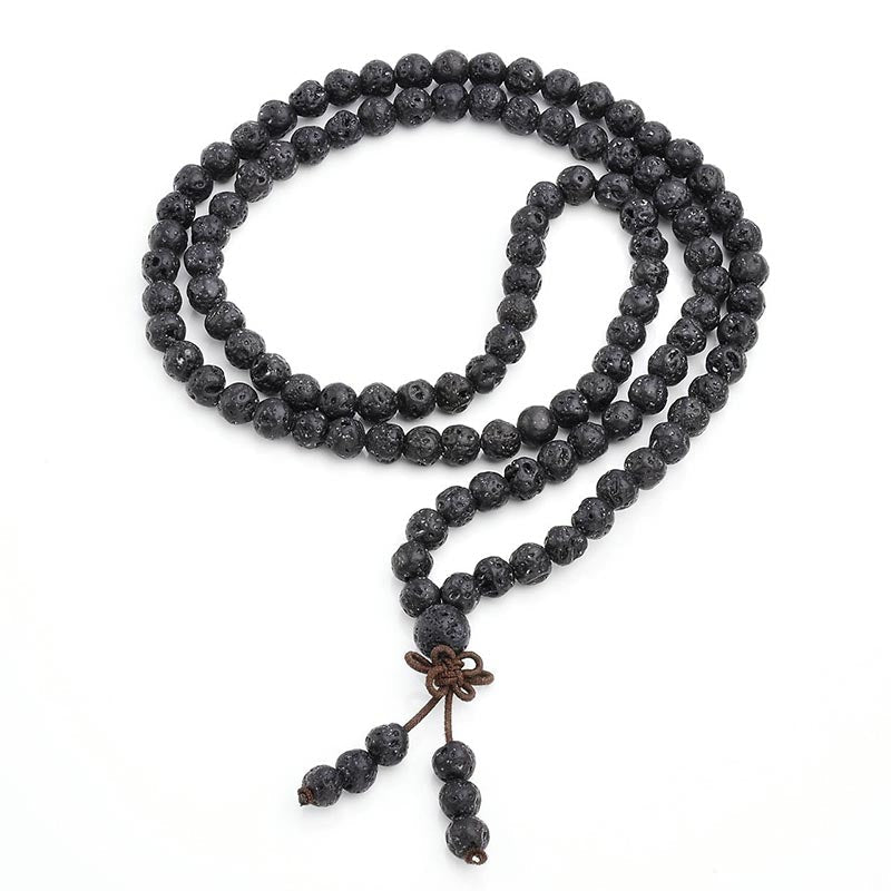 Buddha Stones Natural Lava Rock 108 Beads Protection Bracelet Mala Bracelet BS 3