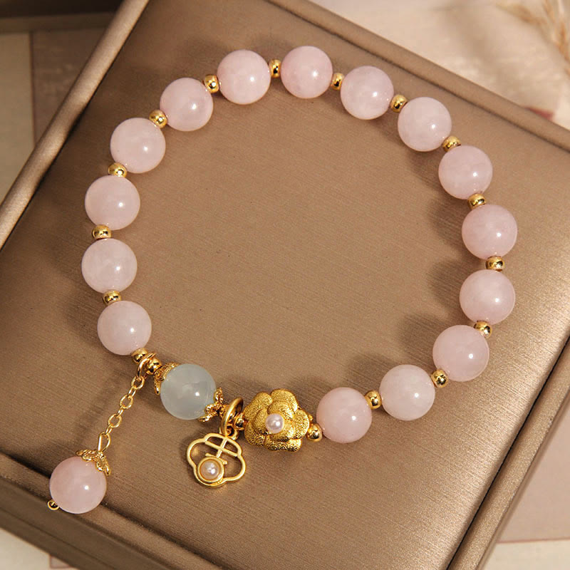 Buddha Stones Natural Pink Crystal Lucky Flower Warmth Bracelet Bracelet BS 4