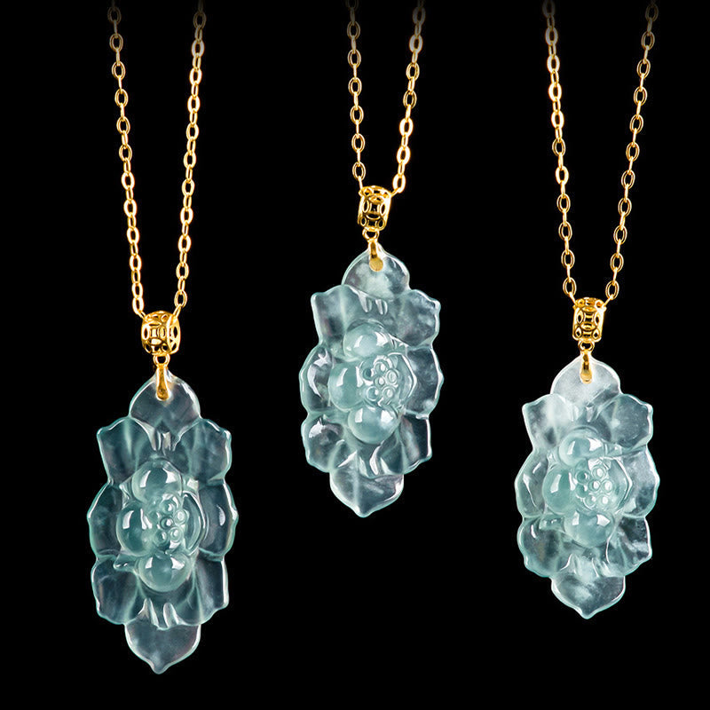 Buddha Stones Natural Jade Lotus Pattern Prosperity Titanium Steel Chain Necklace Pendant - image 7