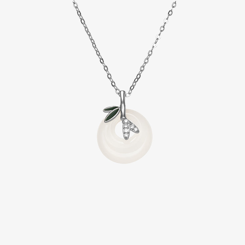 Buddha Stones 925 Sterling Silver Natural Chalcedony Bamboo Leaf Peace Buckle Positive Necklace Pendant Necklaces & Pendants BS 6