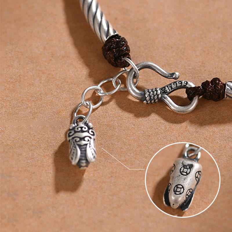 Buddha Stones 999 Sterling Silver Bamboo Pattern Cicada Luck Wealth Bracelet Bracelet BS 4