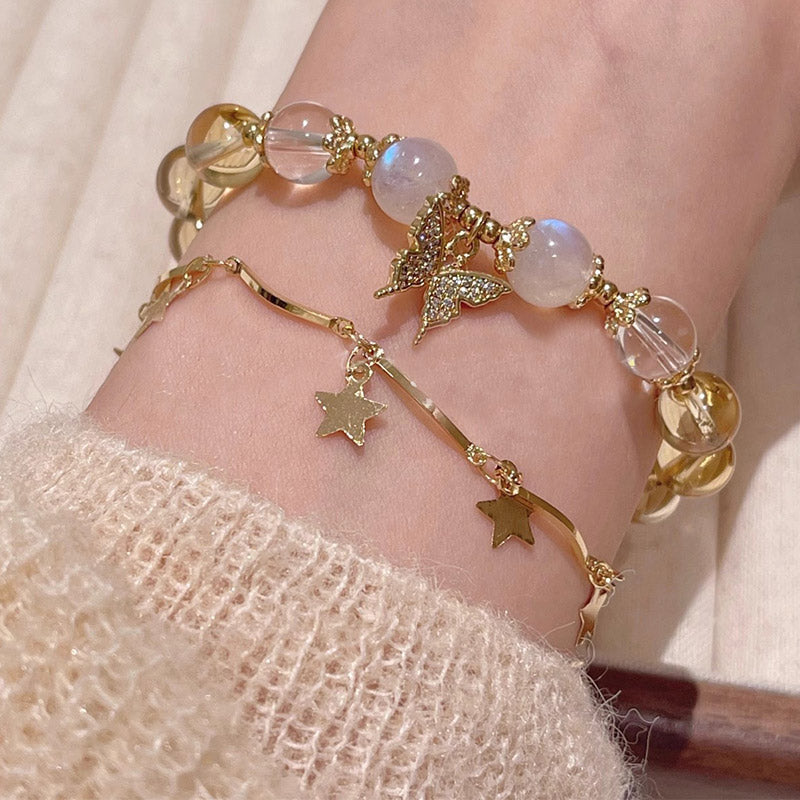 Buddha Stones Citrine Moonstone Butterfly Charm Prosperity Protection Bracelet Bracelet BS 8