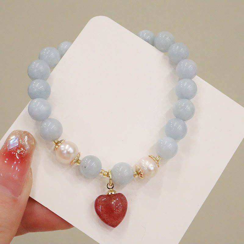 Buddha Stones Natural Aquamarine Chalcedony Serenity Rabbit Gourd Cat Charm Bracelet Bracelet BS 9
