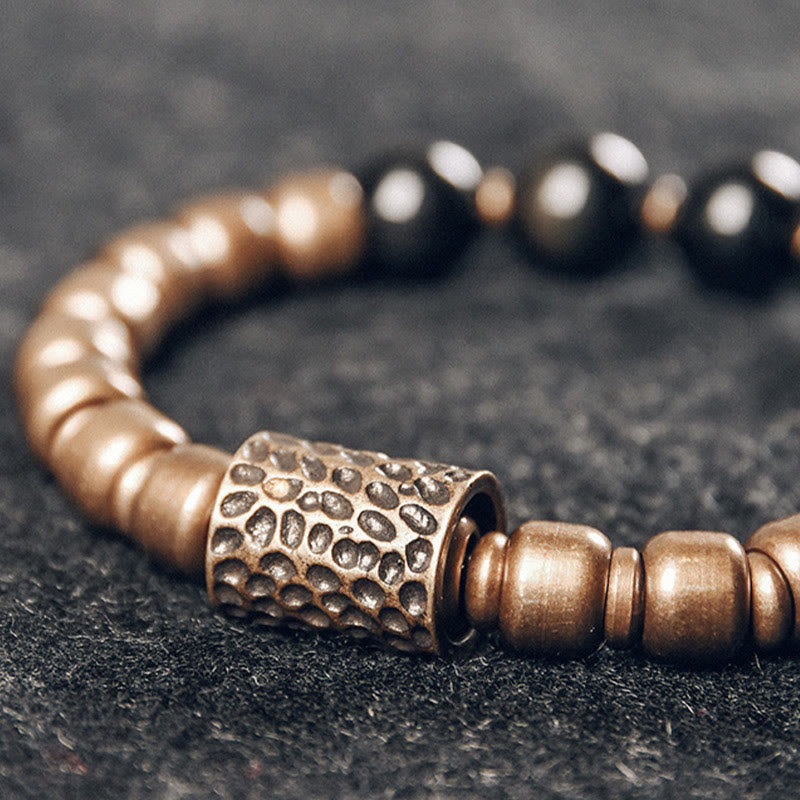 Buddha Stones Lava Rock Stone Rainbow Obsidian Copper Support Healing Bracelet Bracelet BS 12
