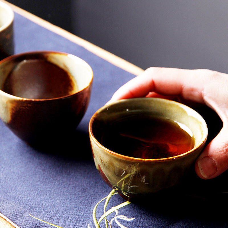 Buddha Stones Vintage Brown Beige Kiln Change Ceramic Teacup Kung Fu Tea Cup Bowl Cup BS 15