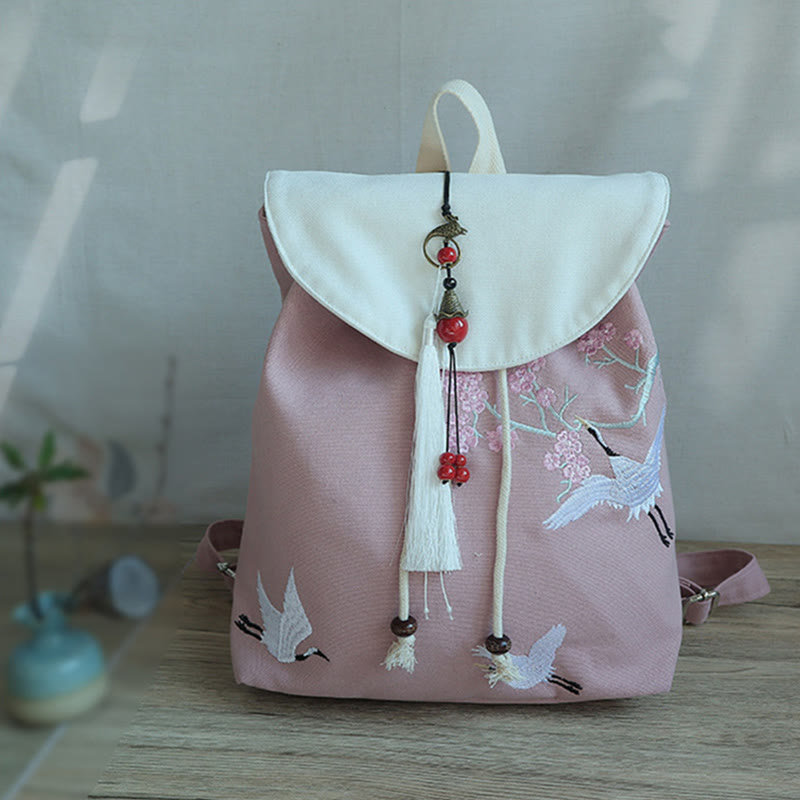 Buddha Stones Handmade Embroidered Large Capacity Canvas Backpack Backpack BS 35