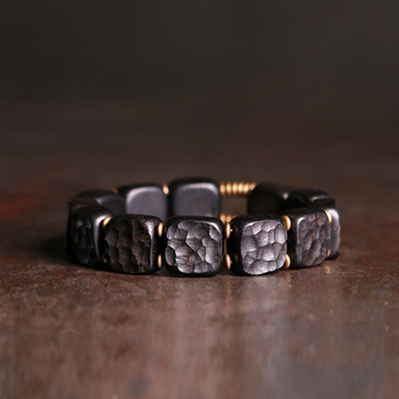 Buddha Stones Retro Ebony Wood Texture Style Copper Peace Balance Bracelet Bracelet BS 17-17.5cm