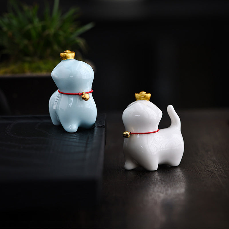 Buddha Stones Mini Lucky Cat Ingot Tea Pet Ceramic Home Desk Figurine Decoration Decorations BS 14