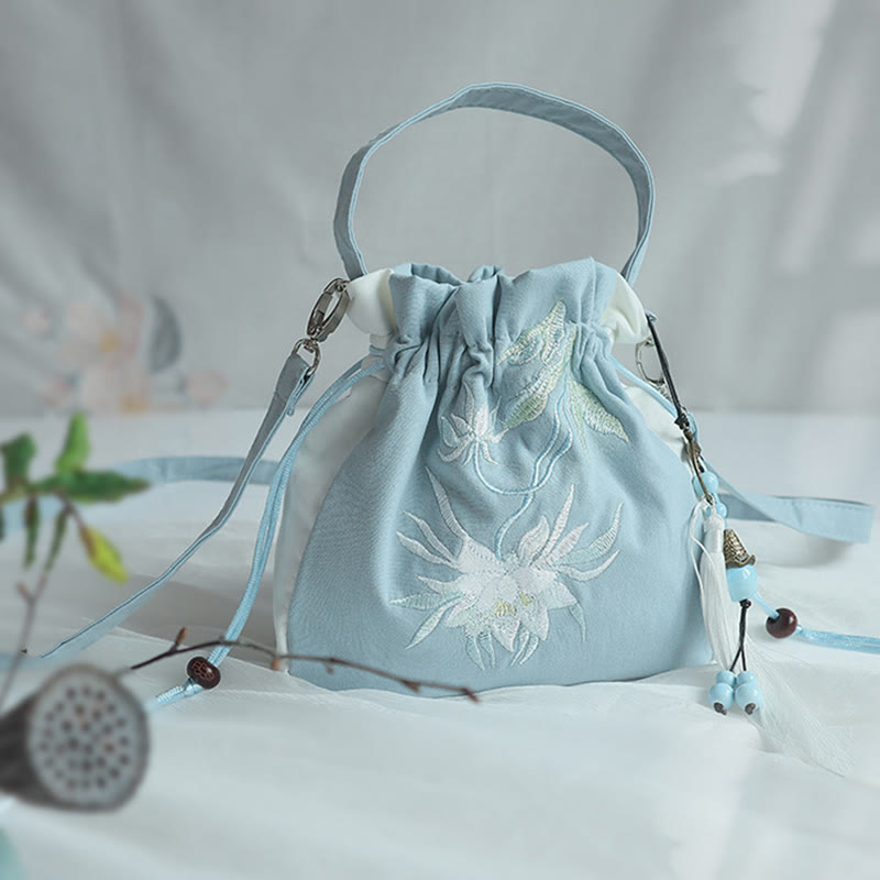 Buddha Stones Handmade Embroidered Flowers Canvas Tote Shoulder Bag Handbag Bag BS 47