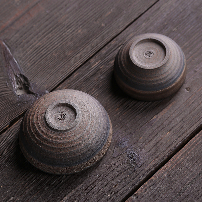 Buddha Stones Simple Brown Striped Texture Ceramic Teacup Kung Fu Tea Cup Bowl Cup BS 17