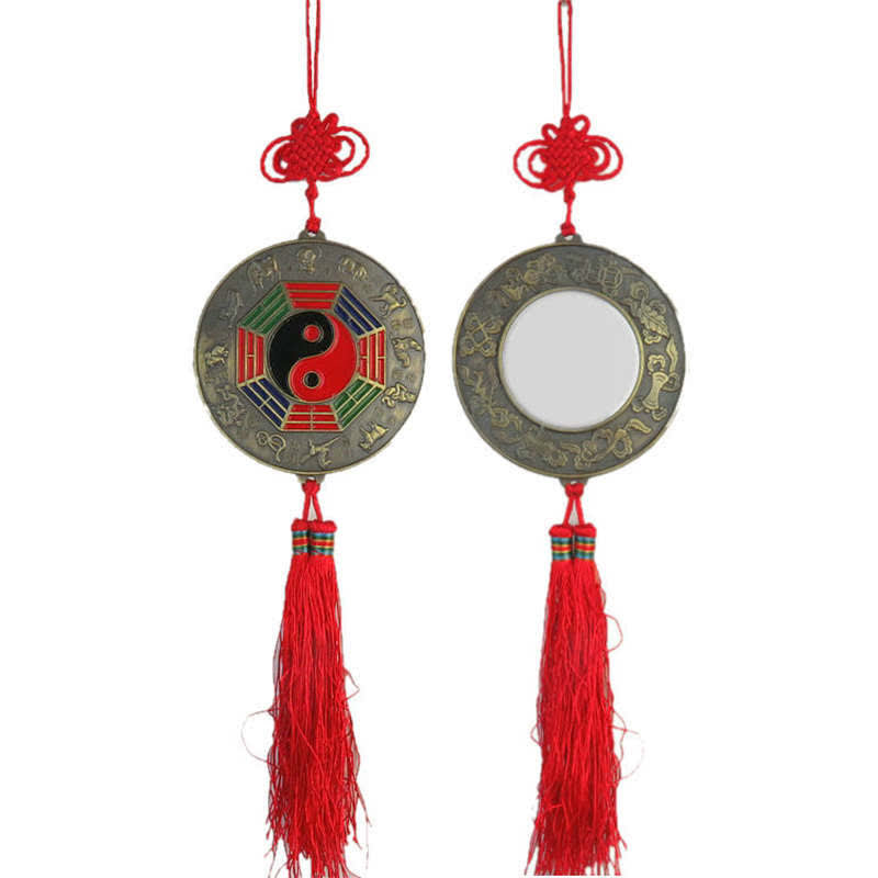 Buddha Stones Feng Shui Bagua Map Chinese Knotting Harmony Energy Map Mirror Bagua Map BS 9.5CM Round Bagua Map