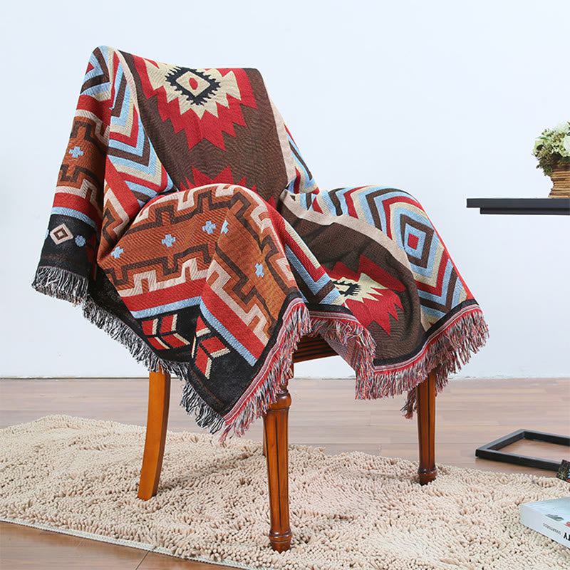 Buddha Stones Tibetan Geometric Hand-Dyed Craftsman Blanket Blanket BS 3