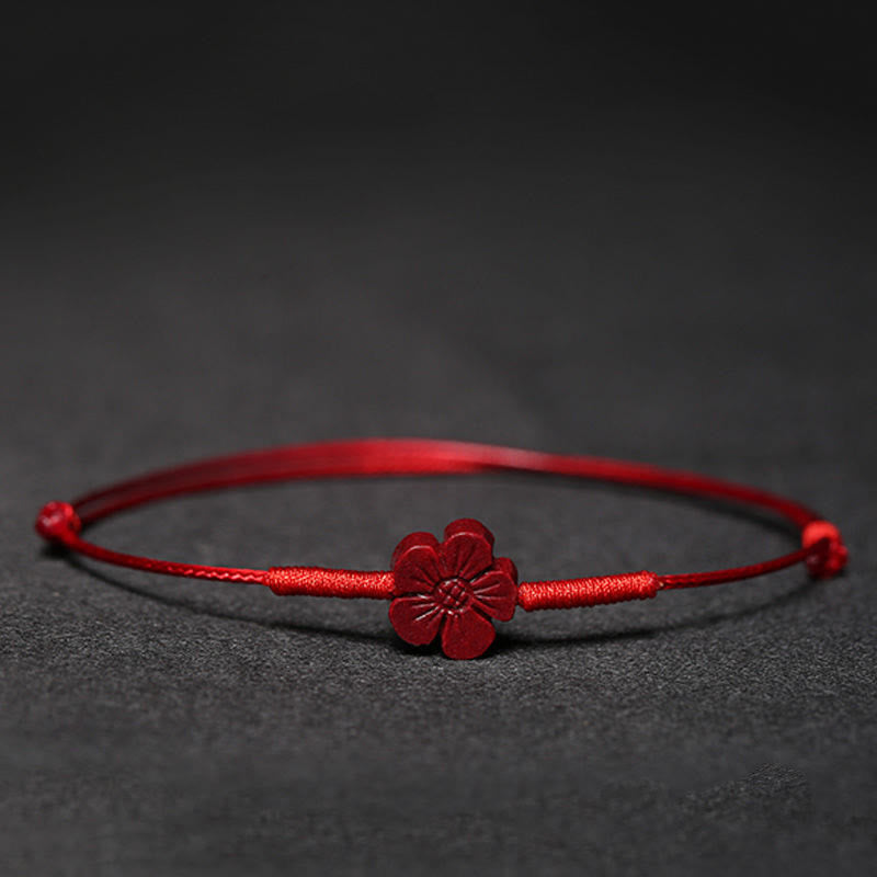 Buddha Stones Handmade Plum Blossom Four Leaf Clover PiXiu Lotus Koi Fish Cinnabar Blessing Braid Bracelet Bracelet BS Red(Wrist Circumference 14-19cm) Plum Blossoms