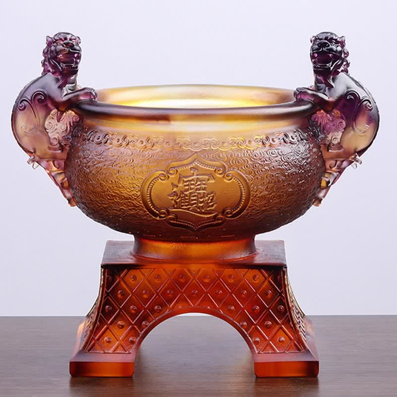 Buddha Stones Handmade Liuli Crystal PiXiu Treasure Bowl Art Piece Home Decoration Decorations BS 9