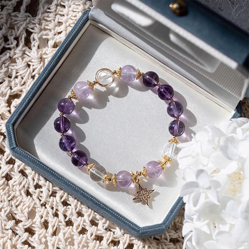 Buddha Stones Natural Amethyst Inner Peace Healing Star Charm Bracelet Bracelet BS 1