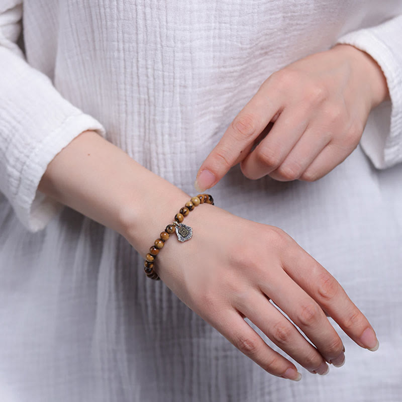 Buddha Stones 925 Sterling Silver Natural Golden Sea Willow Zakiram Goddess of Wealth Lucky fortune Fu Character Success Bracelet 6