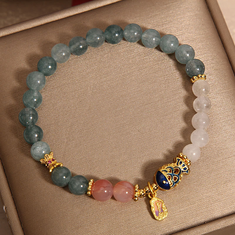 Buddha Stones Jade Yanyuan Agate White Jade Koi Fish Scripture Charm Luck Bracelet Bracelet BS 1