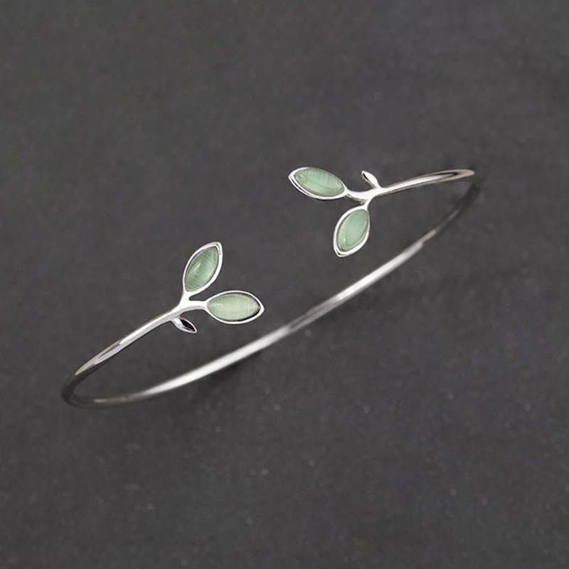 Foviel Leaf Pattern Cat Eye Support Cuff Bracelet Bangle