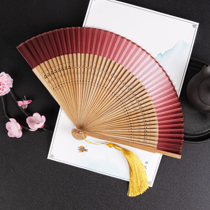 Buddha Stones Gradient Handheld Silk Bamboo Folding Fan