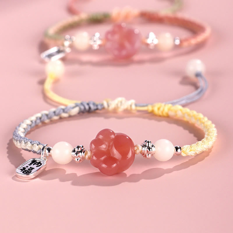 Buddha Stones Yanyuan Agate Cat Claw Paw White Bodhi Seed Fu Character Positive Braided Rope Bracelet Bracelet BS main