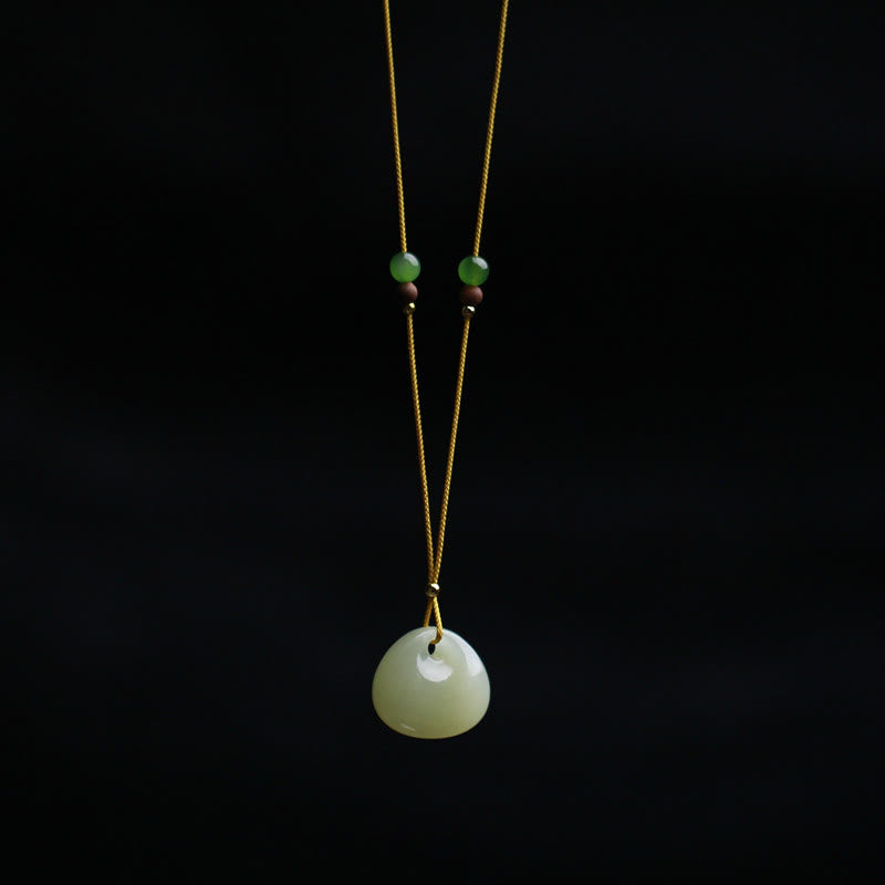 Buddha Stones Natural Hetian Jade Small Bag Pattern Prosperity String Necklace Pendant Necklaces & Pendants BS 12