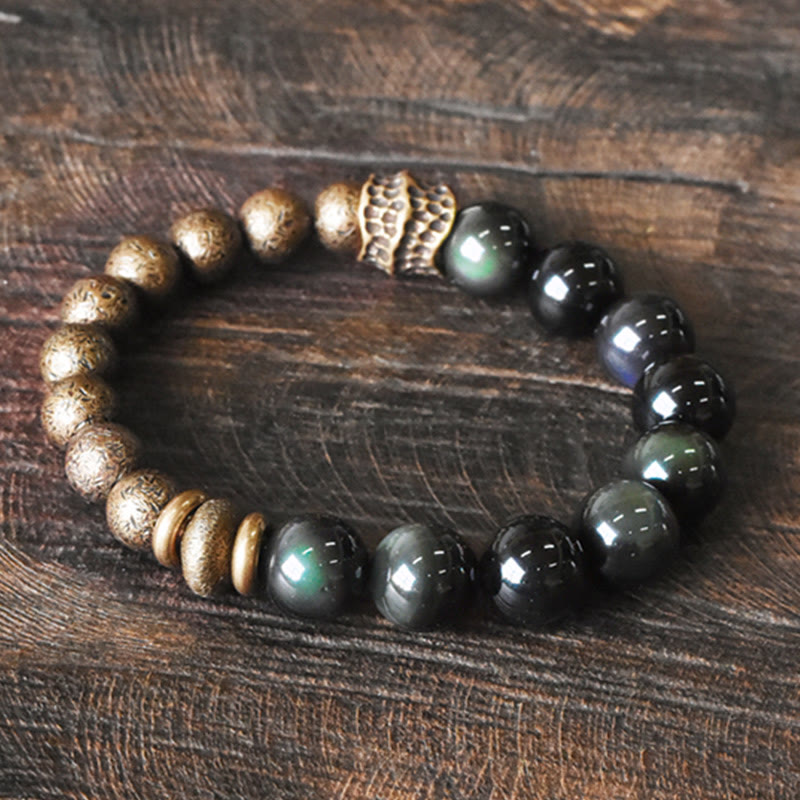 Buddha Stones Rainbow Obsidian Copper Bead Positive Transformation Bracelet Bracelet BS 8