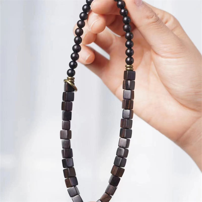 Buddha Stones Tibet Ebony Wood Square Beads Peace Double Wrap Bracelet Bracelet BS 1