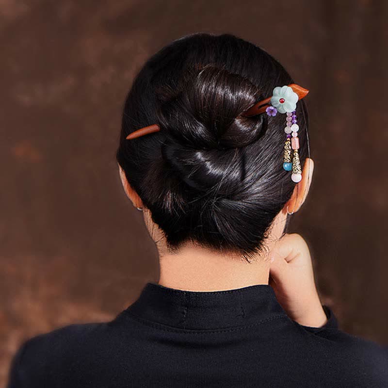 Buddha Stones Red Sandalwood Amethyst Aventurine Protection Hairpin Decoration Hairpin BS 4