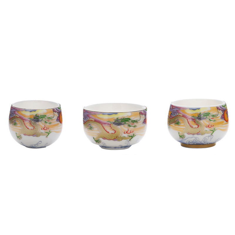 Buddha Stones Dragon Phoenix Auspicious Clouds Sun Ocean Waves Ceramic Teacup Kung Fu Tea Cup Cup BS 18