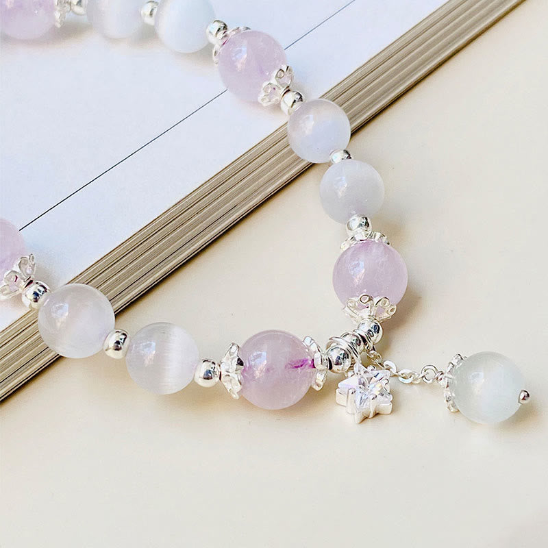 Buddha Stones 925 Sterling Silver Natural Amethyst Cat's Eye Spiritual Awareness Star Bracelet Bracelet BS 3
