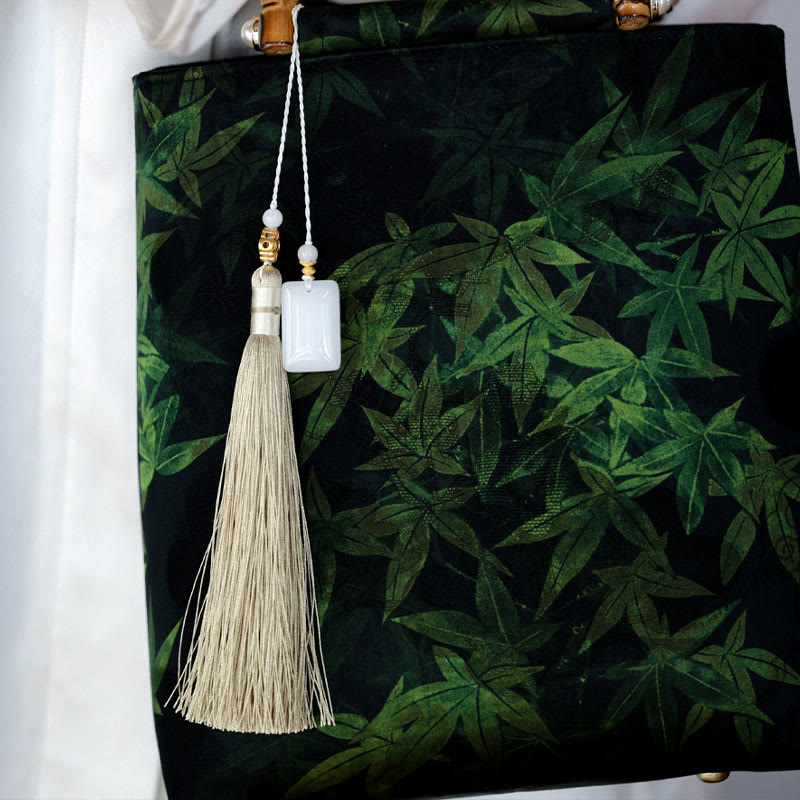 Buddha Stones Bamboo Leaves Butterfly Koi Fish Bamboo Handles Handbag Handbags BS 7