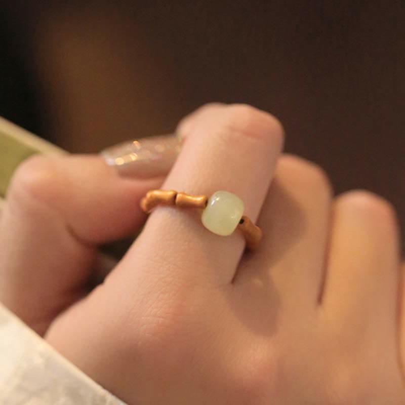 Buddha Stones Hetian Jade Beaded Bamboo Prosperity Luck Ring Ring BS 4