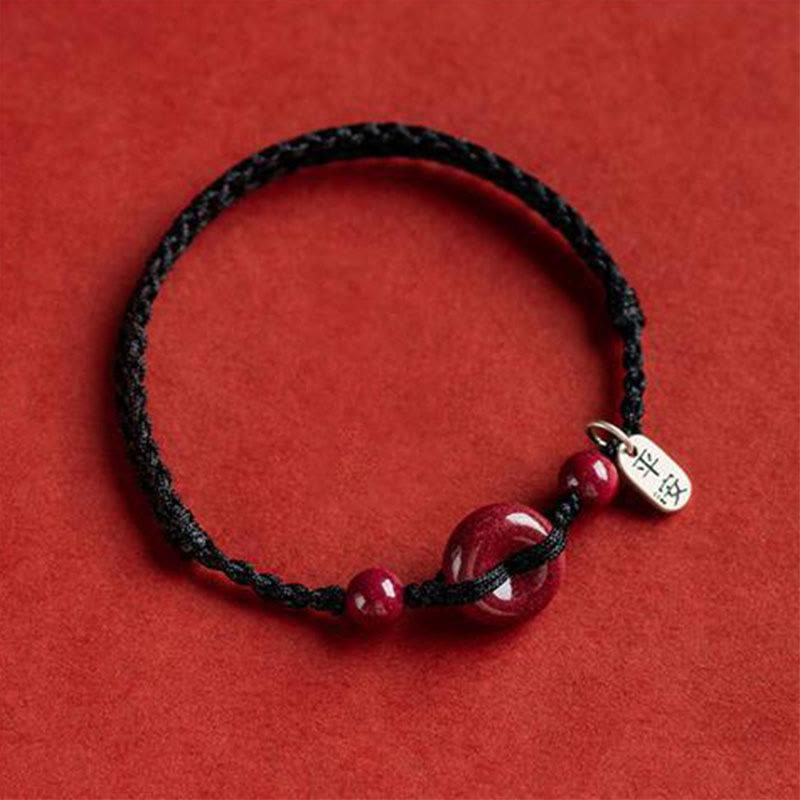 Buddha Stones Handmade Cinnabar Peace Buckle Safe and Healthy Charm Blessing String Bracelet Anklet Bracelet Anklet BS Black&Charm Anklet(Anklet Circumference 18-32cm)