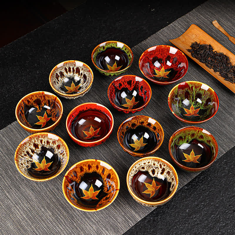 Buddha Stones Maple Leaf Colorful Ceramic Teacup Home Tea Cups Cup BS main