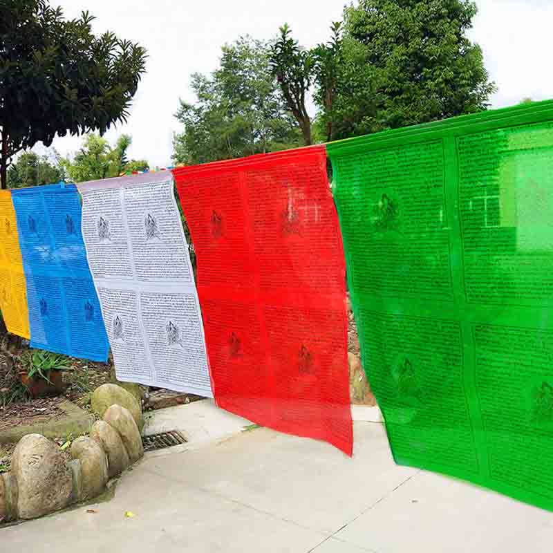 Buddha Stones Tibetan 5 Colors Windhorse Auspicious Outdoor 25 Pcs Prayer Flag TIBETAN PRAYER FLAGS buddhastoneshop 11.3m
