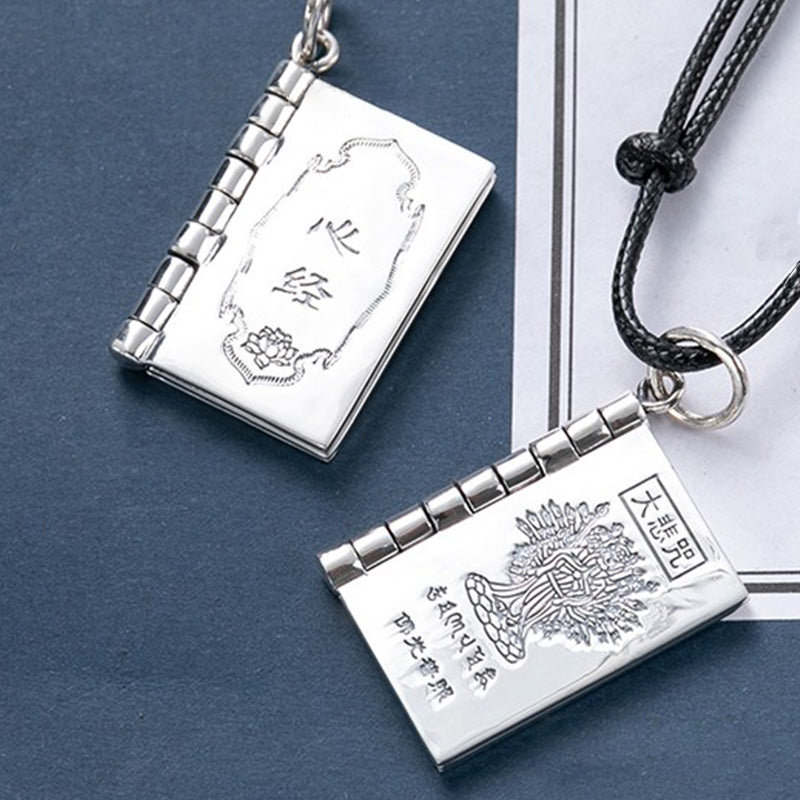 Foviel 990 Sterling Silber Herz Sutra Großes Mitgefühl Shurangama Mantra Lotus Vajra Friedens Halskette Anhänger