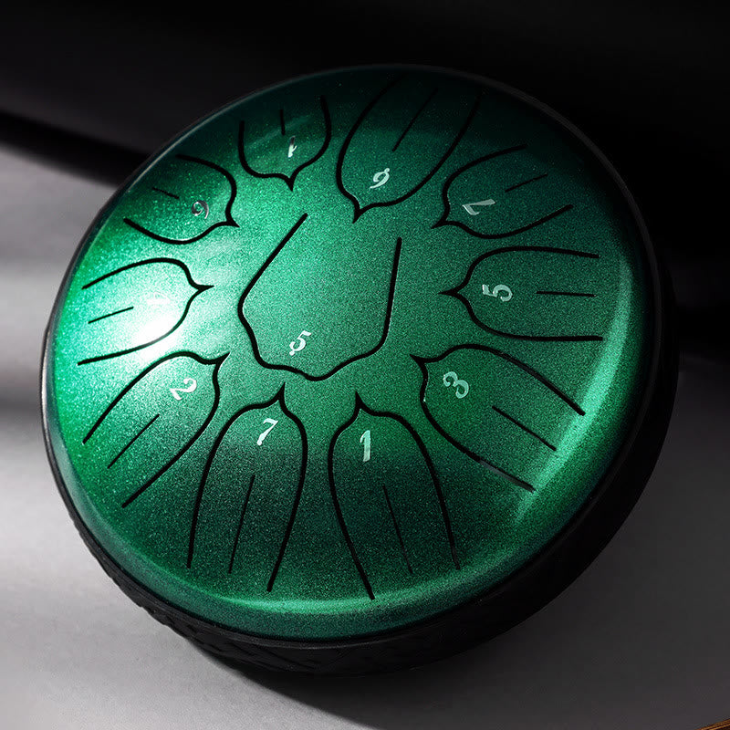 Buddha Stones Steel Tongue Drum Sound Healing Meditation Yoga Lotus Drum Kit 11 Note 6 Inch Tongue Drum BS Green