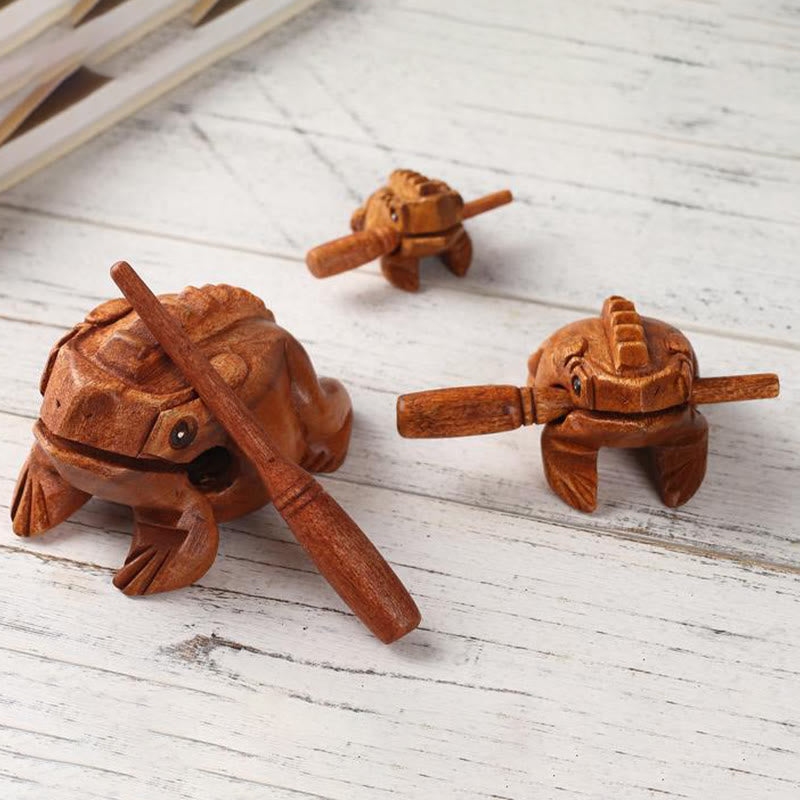 Buddha Stones Handcrafted FengShui Wealth Luck Frog Mini Wooden Croaking Frog Guiro Decoration Decorations BS 3