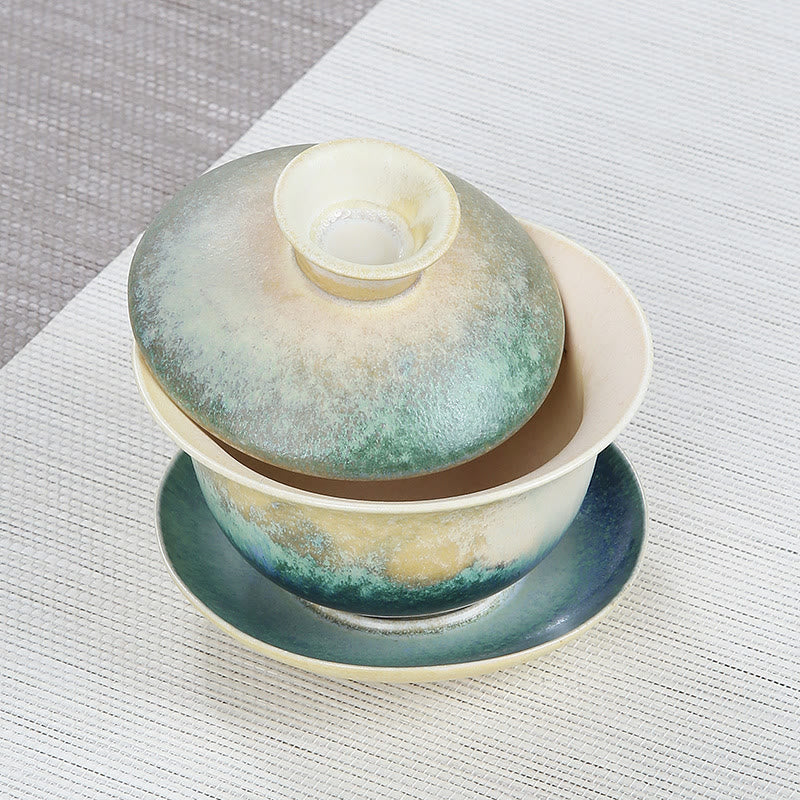 Buddha Stones Green Ocean Waves Design Porcelain Ceramic Gaiwan Sancai Teacup Kung Fu Tea Cup And Saucer With Lid Cup BS 2