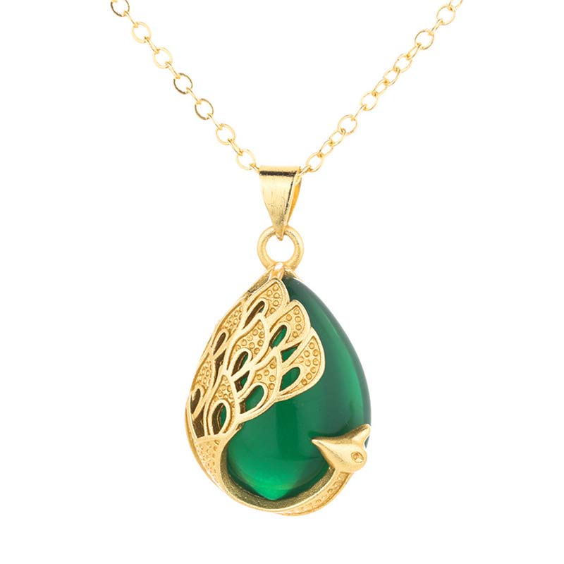 Buddha Stones Pink Crystal Green Chalcedony Peacock Copper Soothing Love Necklace Pendant Necklaces & Pendants BS 5