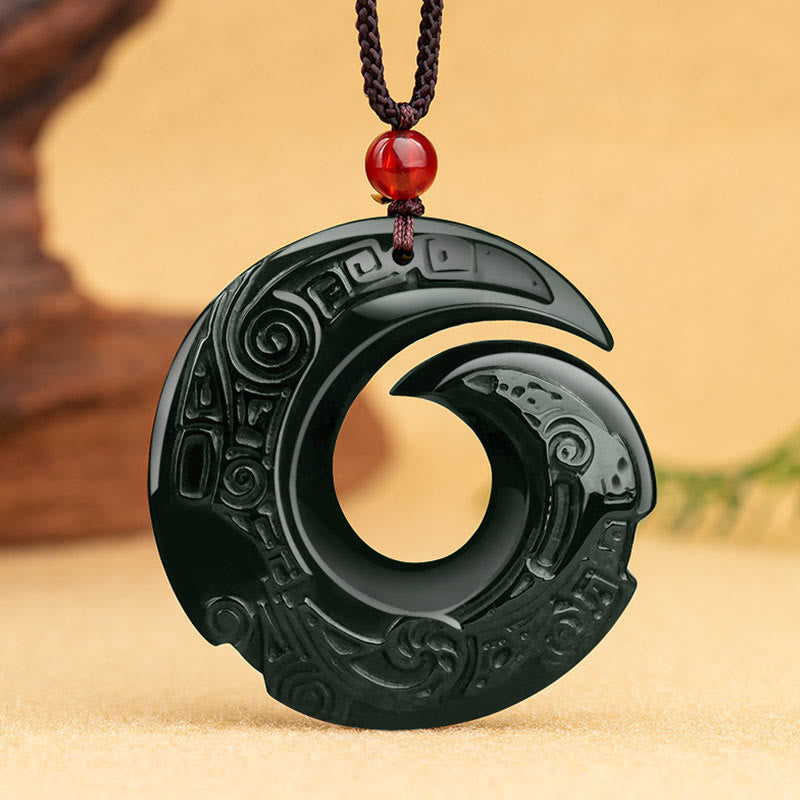 Buddha Stones One's Luck Improves Design Patern Natural Hetian Cyan Jade Success Necklace Pendant Necklaces & Pendants BS 1