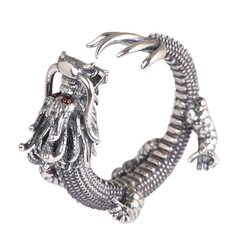 Foviel 925 Sterling Silver Dragon Luck Protection Ring