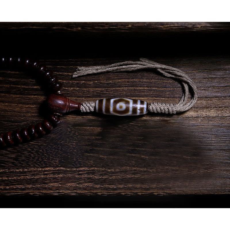 Buddha Stones Natural Tibet 108 Mala Beads Purple Bodhi Seed Three-eyed Dzi Bead Copper Dorje Harmony Bracelet Mala Bracelet BS 12