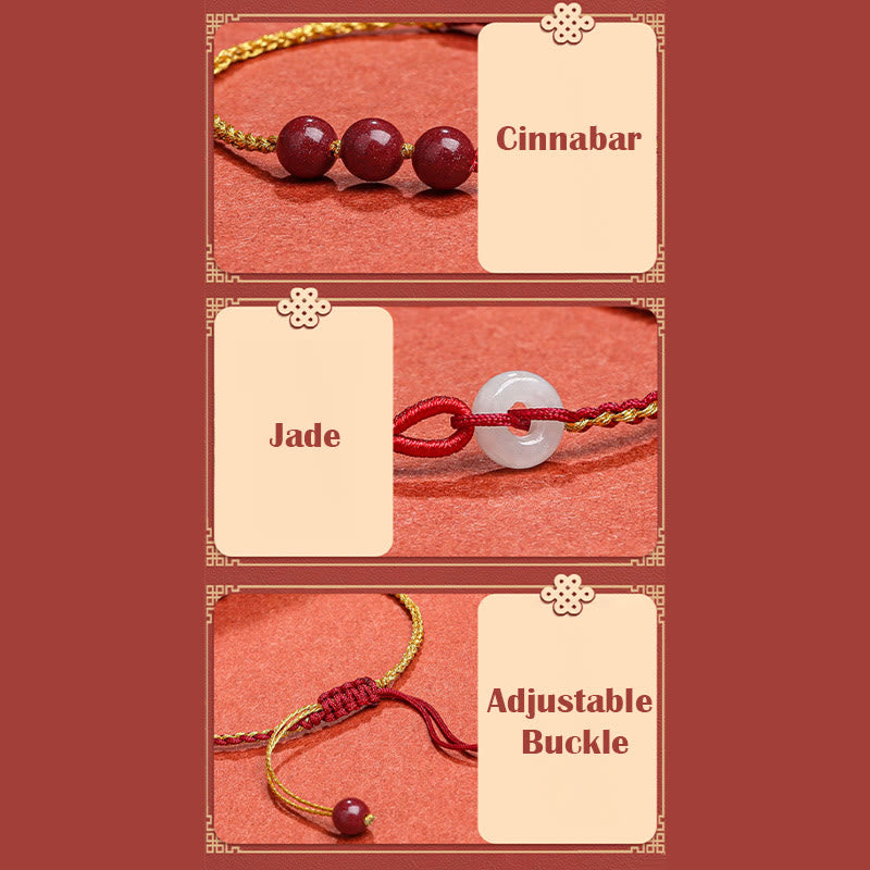 Buddha Stones Natural Cinnabar Jade Peace Buckle Blessing Bracelet Bracelet BS 20